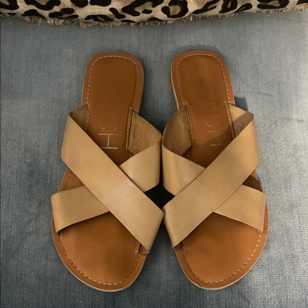 Women's Neutral Tan Cross-Strap Slide Sandals